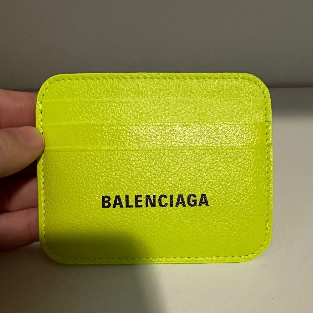 Balenciaga Fluo Yellow Logo Cash Rounded Cardholder